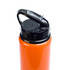 A drink bottle in a bright orange color featuring a black flip straw lid and a carrying handle.
