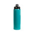 A drink bottle in a vibrant teal color, featuring a black flip straw lid and a sleek, glossy finish.