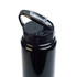 A drink bottle in shiny black with a flip straw lid and a built-in handle. It features a smooth, cylindrical body.