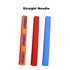 Three straight noodle-shaped promotional products in orange, red, and blue, featuring a company logo.