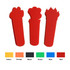 Three red sponge-shaped cheer sticks are displayed, alongside colour swatches in yellow, orange, black, green, blue, and red.