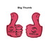 A pair of bright pink foam thumbs with a subtle logo design.