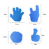 Four blue foam mitts in various hand shapes, each with specific dimensions listed.