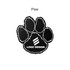 A black paw print design with a logo in the centre. The print features a white outline for definition.