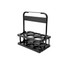 A foldable beer basket in sleek black, featuring two levels for holding drink bottles, with a handle for easy carrying.