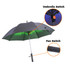 A black and green sports umbrella featuring integrated fan switches on the handle. Includes a logo.