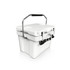A white 15L cooler box features a sturdy handle, clips, and a logo on the side.