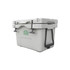A 25L cooler box in white with grey accents, featuring a logo and side handles for easy transport.