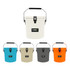 A 12L ice bucket in various colours: white, turquoise, grey, black, and orange, featuring a handle and brand logo.