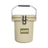 A 15L ice bucket in a light tan colour with a black handle and a logo on the front.
