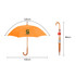 An orange RPET umbrella with a curved wooden handle, measuring 120cm in diameter and 88cm in length, featuring a logo.