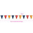 String flags in red, blue, and yellow, totaling 20 metres in length with 50 triangular pennants. Branding present.