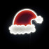 A red and white neon LED sign shaped like a Santa hat, illuminated against a dark background.
