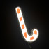 A neon LED sign shaped like a candy cane, featuring red and white stripes against a dark background.