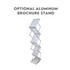 A brochure stand made of aluminium features multiple clear display pockets arranged in a zigzag pattern.