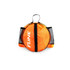 A round orange backpack with black mesh pockets and a logo, designed for carrying a ball.