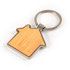 A house-shaped keytag made of bamboo with a zinc metal frame and a keyring attachment.