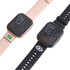A square smart watch in pink and black with a digital display and a logo on the pink band.
