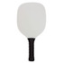 A pickleball paddle with a solid white surface and a textured black handle.