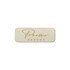A rectangular wooden badge in light tan with a name engraved on the surface, featuring a subtle, polished finish.