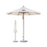 A 4x4m wind-resistant octagon outdoor umbrella in white with a wooden pole and a matching folded umbrella nearby.