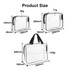 A clear toiletry bag in various sizes, featuring black accents and handles for easy carrying.