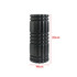 A foam massage roller in black, featuring a textured design, measuring 33cm in height and 14cm in diameter.