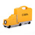 A yellow truck-shaped tool kit with wheels, featuring a handle and a front light. It has a logo on the side.