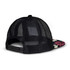A black mesh cap with a floral patterned peak and an adjustable strap at the back.