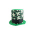 A green and black plaid top hat with white floral patterns and a wide brim.
