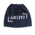 A navy blue boot cover with a gathered top and a logo featuring the word "ARTIST" in white lettering.