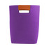 A purple felt tote bag with a brown handle, featuring a simple design and no visible logos or branding.