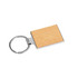 A rectangular wooden keyring with a polished metal keychain, featuring a light wood finish.