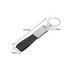 A PU leather keyring in black with a metal attachment, measuring 10.2 cm by 1.9 cm.