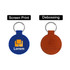 A keyring with a blue and orange PU leather design, featuring a logo on one side and debossing on the other.
