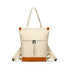 A cream convertible nylon backpack with brown accents and adjustable straps, featuring a front zippered pocket.