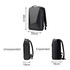 An expandable hardshell backpack in black, displayed in both unexpanded and expanded forms, with dimensions shown.