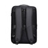 A black expandable hardshell backpack with padded shoulder straps and a structured back panel. Features a logo.