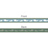 A ribbon featuring a repeating duck pattern in light blue on the front and dark green on the back, with a logo present.
