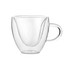 A double wall mug with a clear, glass design and a handle. It features a sleek, modern shape.