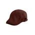 A brown beret hat with a fitted design and adjustable strap at the back. It has a subtle branding logo.