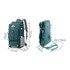 A teal convertible backpack to duffel bag with multiple compartments and adjustable straps displayed from two angles.