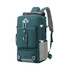 A teal convertible backpack duffel bag with multiple pockets and adjustable straps. It features a logo on the front.
