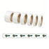 A set of white BOPP packaging tape rolls of varying widths, featuring a logo on the packaging.