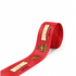 A red promotional ribbon featuring graphics and a logo, suitable for grand openings or events.
