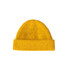 A round beanie in bright yellow, featuring a ribbed texture and a folded cuff at the base.