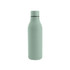 A drink bottle in mint green with a thermal rubber coating and a sleek design. It features a logo on the side.
