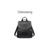 A black convertible leather backpack with decorative stitching and a logo on the front. Features a top handle and adjustable straps.