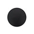 A round black PU coaster with a stitched edge and a smooth surface. It features a logo.