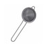 A bar mesh strainer with a circular metal frame and fine mesh, featuring two elongated handles.